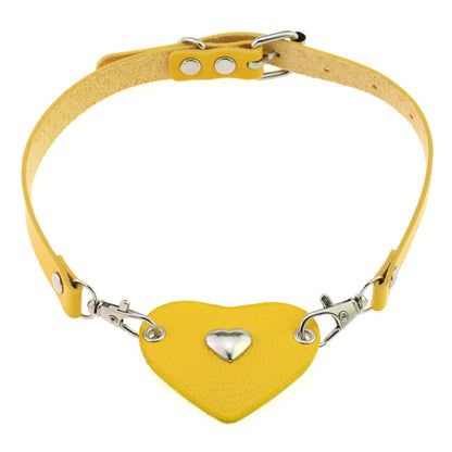 Punk Lovers Heart Pendant Leather Necklace Choker in Yellow