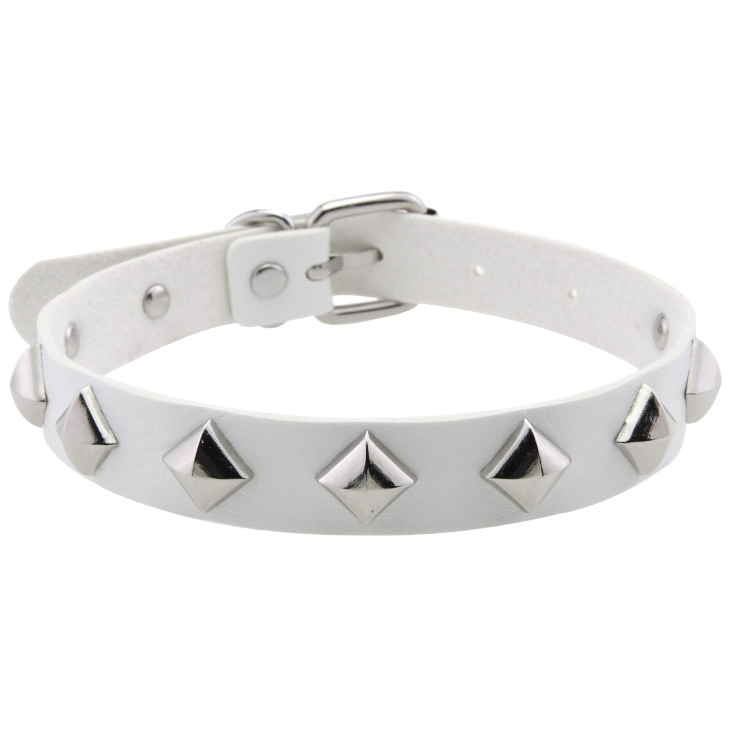 Square Rivet Leather Choker - White - Punk Lovers