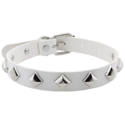 Square Rivet Leather Choker - White - Punk Lovers