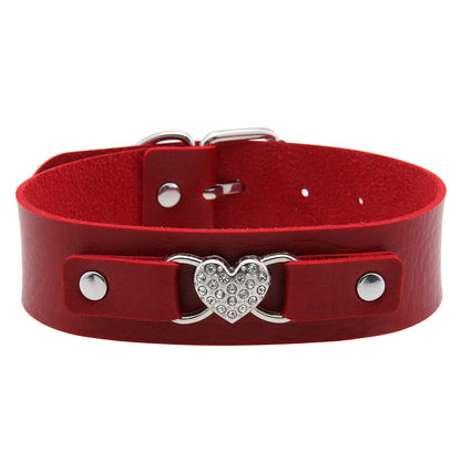 Punk Rivet Leather Choker - Red