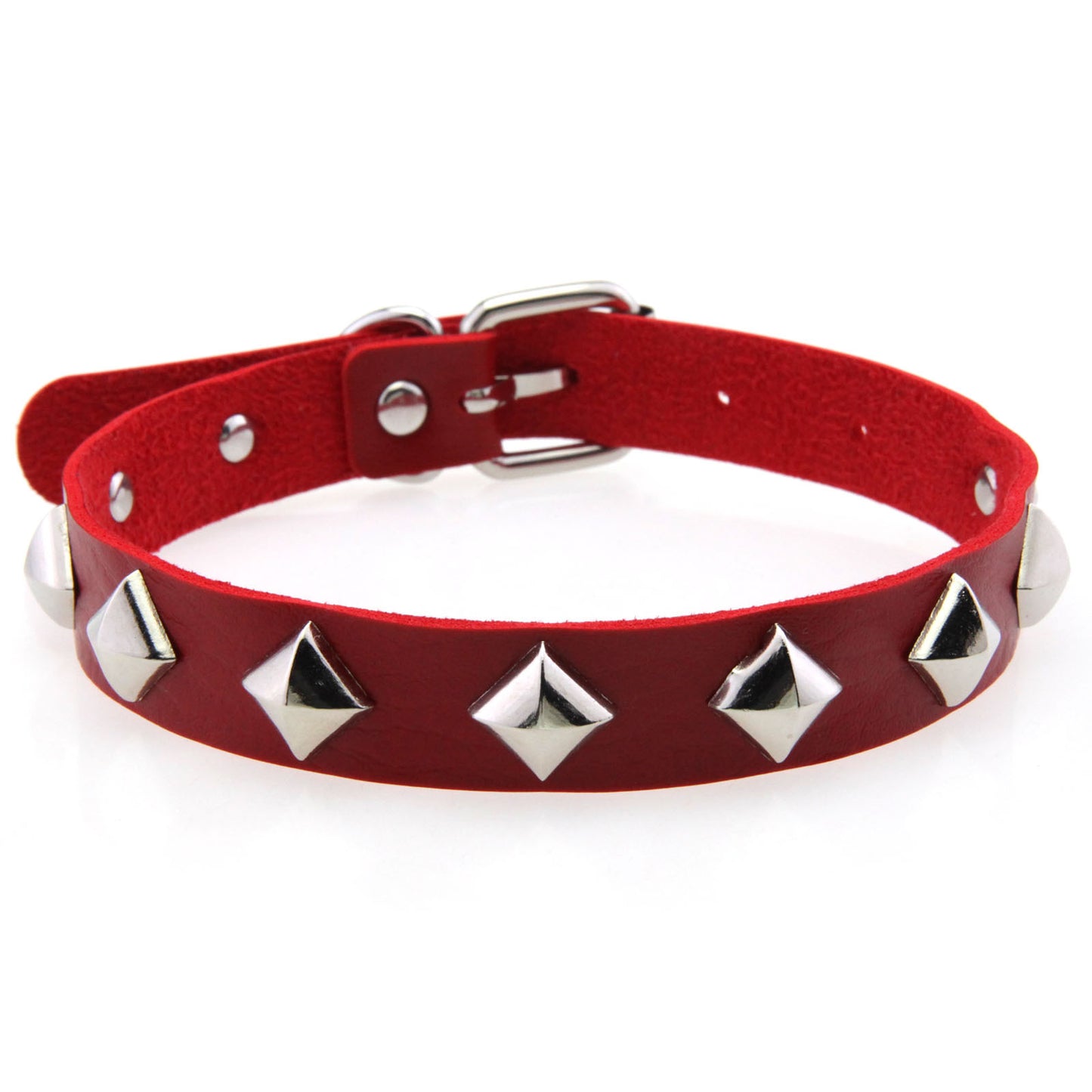 Square Rivet Leather Choker - Red - Punk Lovers