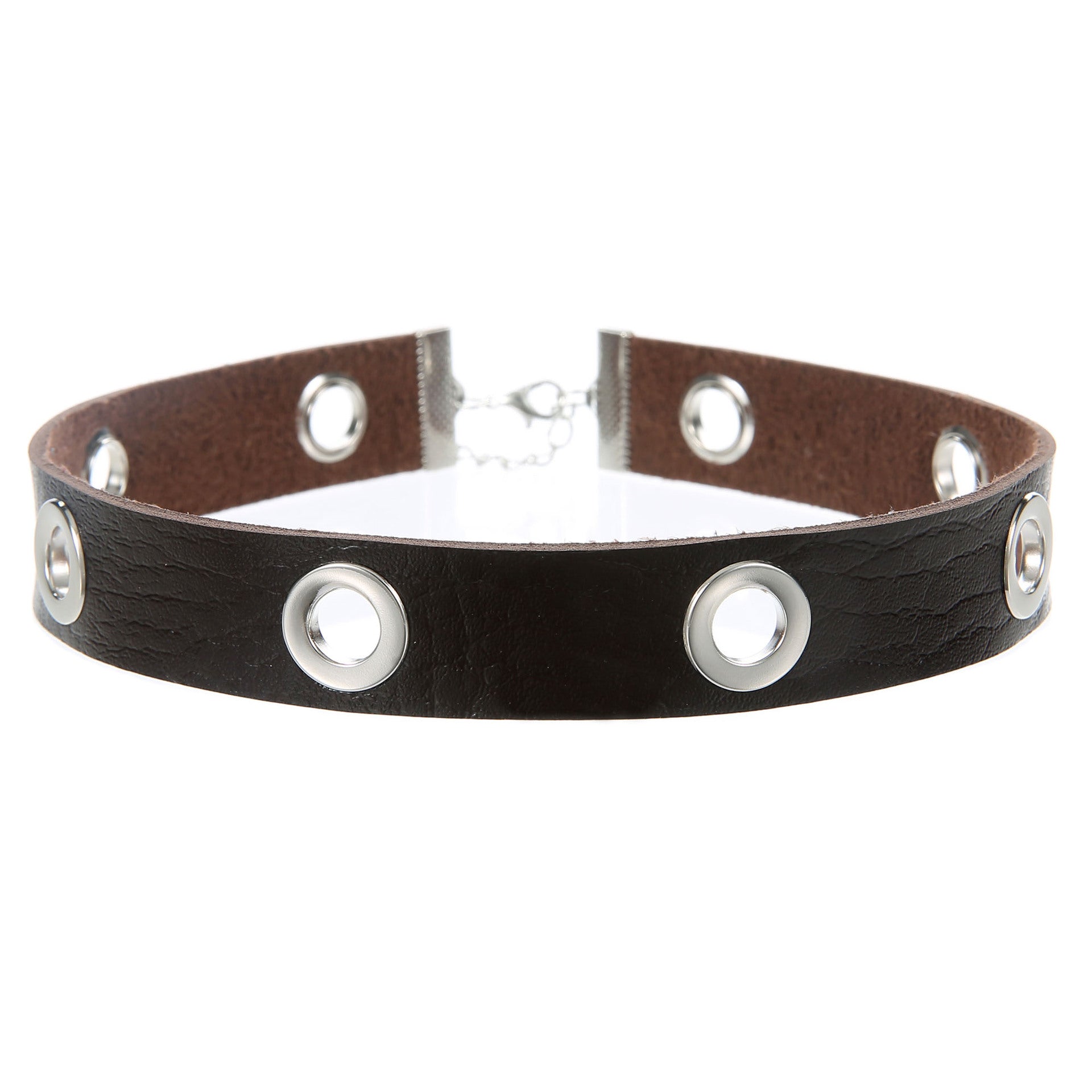 Punk Hollow Breathable Leather Choker - Deep Coffee - Punk Lovers