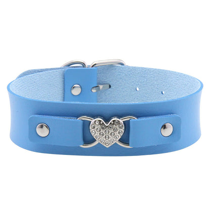 Punk Rivet Leather Choker - Light Blue