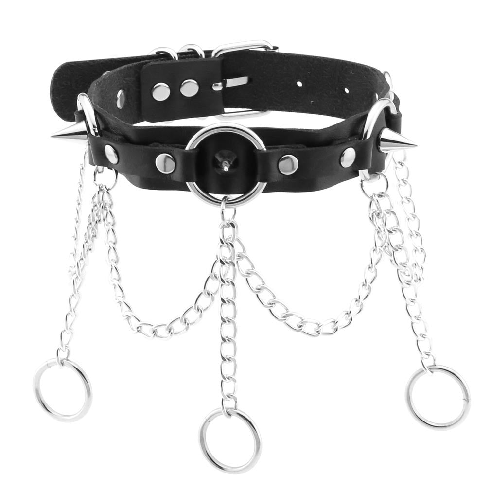 Dark Gothic Triple Circle Leather Choker - Purple | Punk Lovers