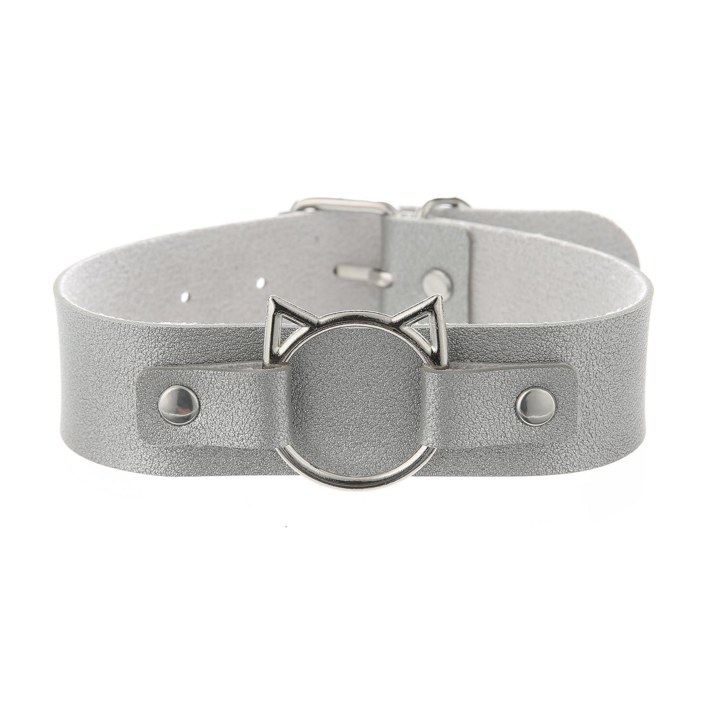 Punk Lovers Punk Leather Cat Choker in Gray