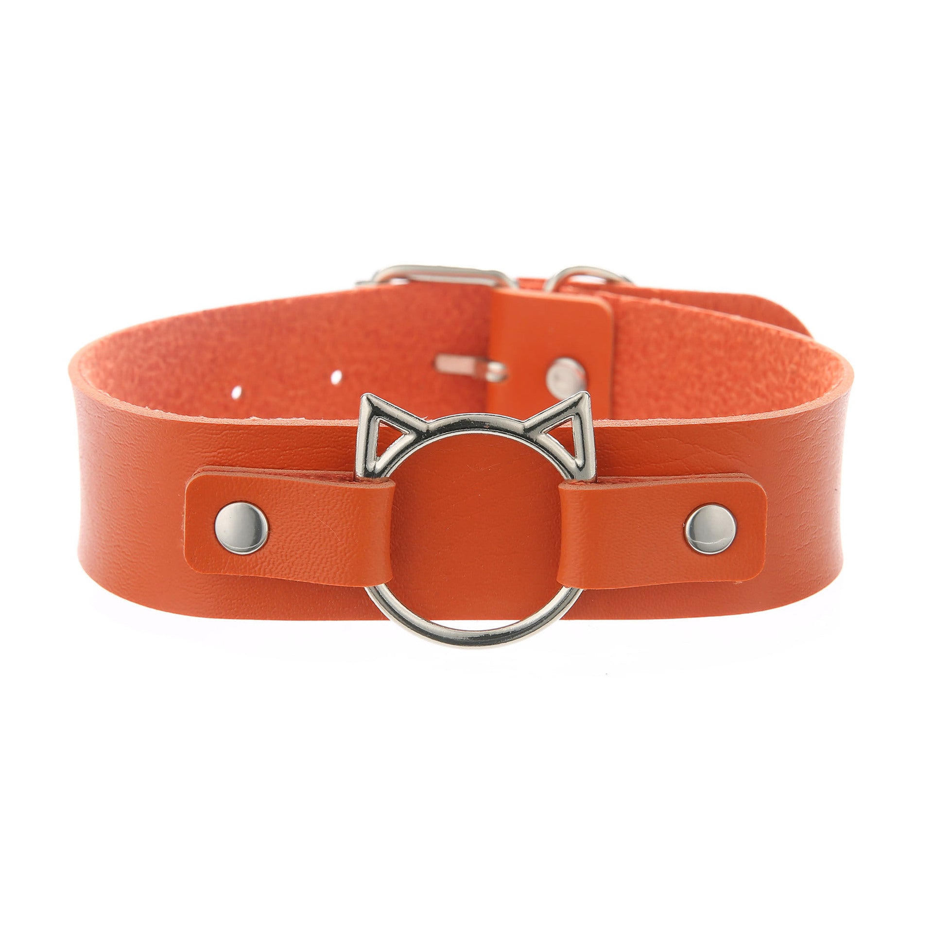 Punk Lovers Punk Leather Cat Choker in Orange
