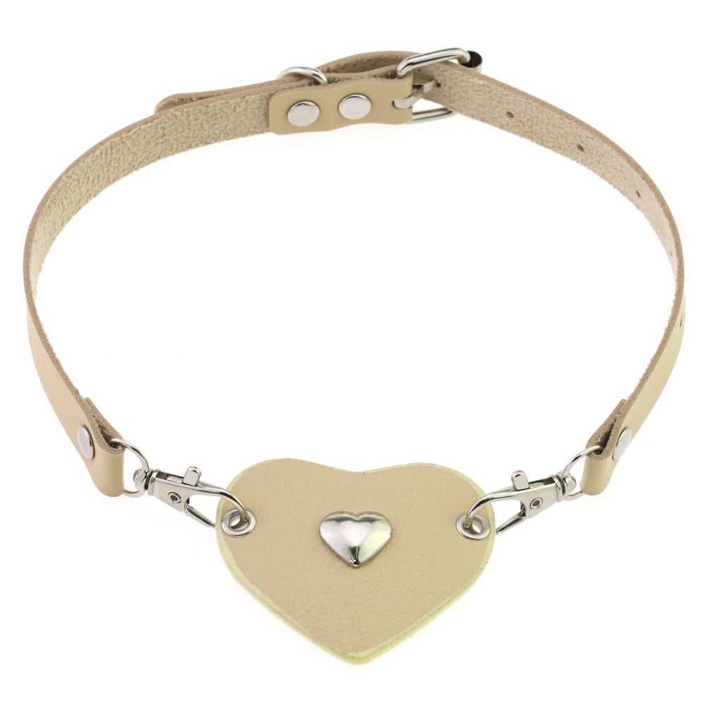 Punk Lovers Heart Pendant Leather Necklace Choker in Skin Tone