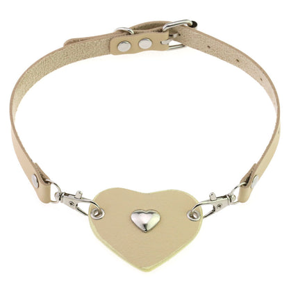 Punk Lovers Heart Pendant Leather Necklace Choker in Skin Tone