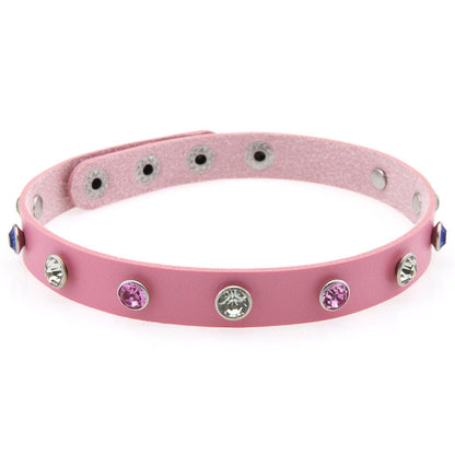 Punk Rivet Leather Choker - 粉色