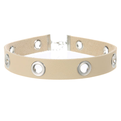 Punk Hollow Breathable Leather Choker - Beige - Punk Lovers