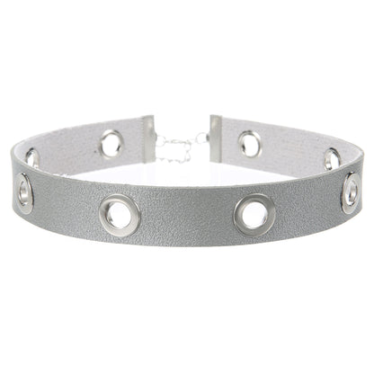 Punk Hollow Breathable Leather Choker - Gray - Punk Lovers