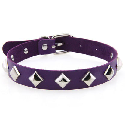 Square Rivet Leather Choker - Purple - Punk Lovers