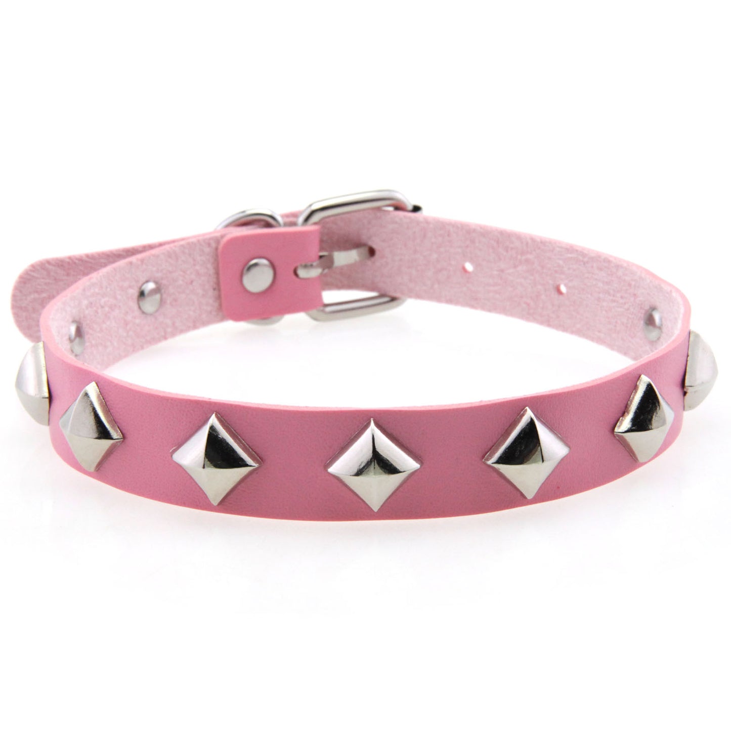 Square Rivet Leather Choker - Pink - Punk Lovers