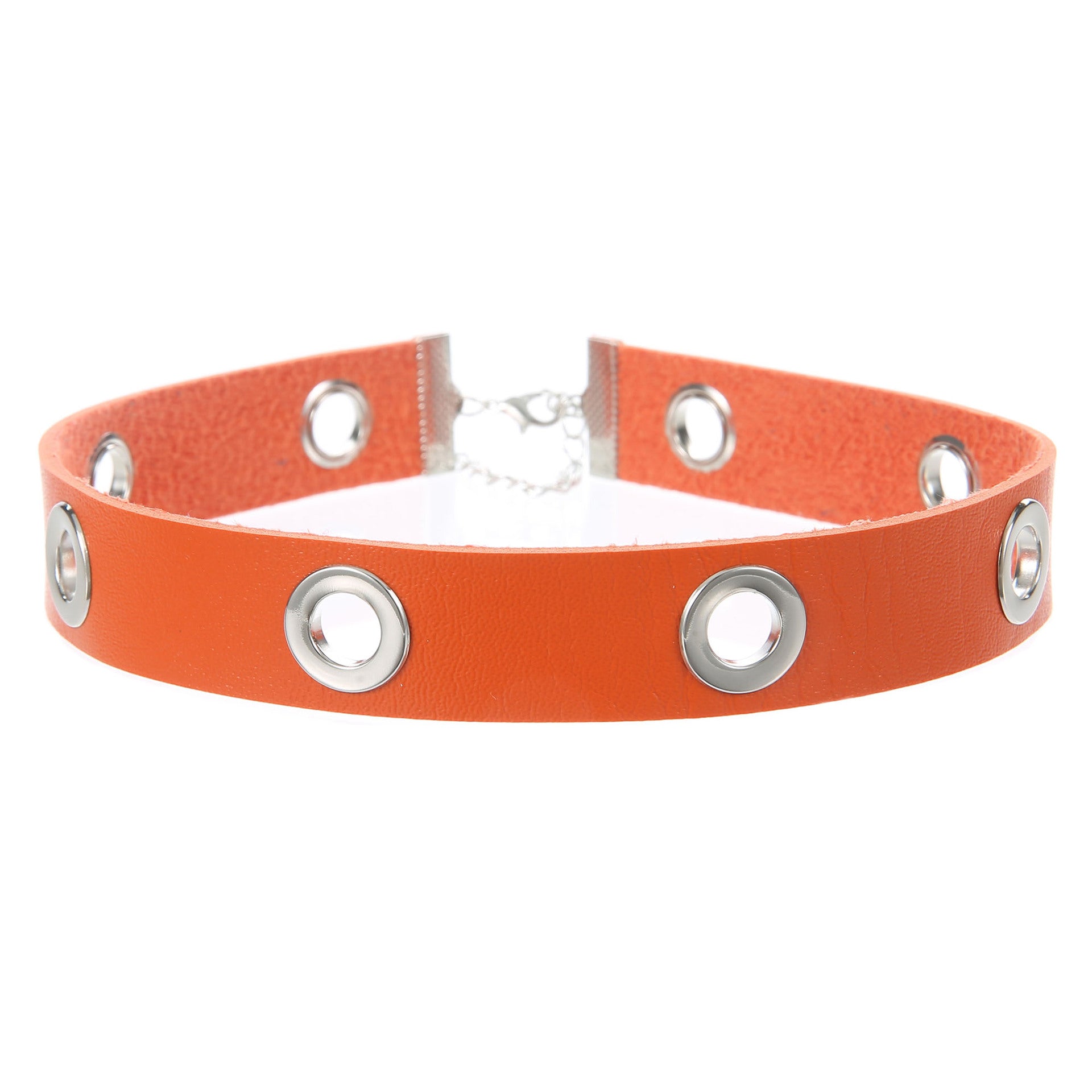 Punk Hollow Breathable Leather Choker - Orange - Punk Lovers
