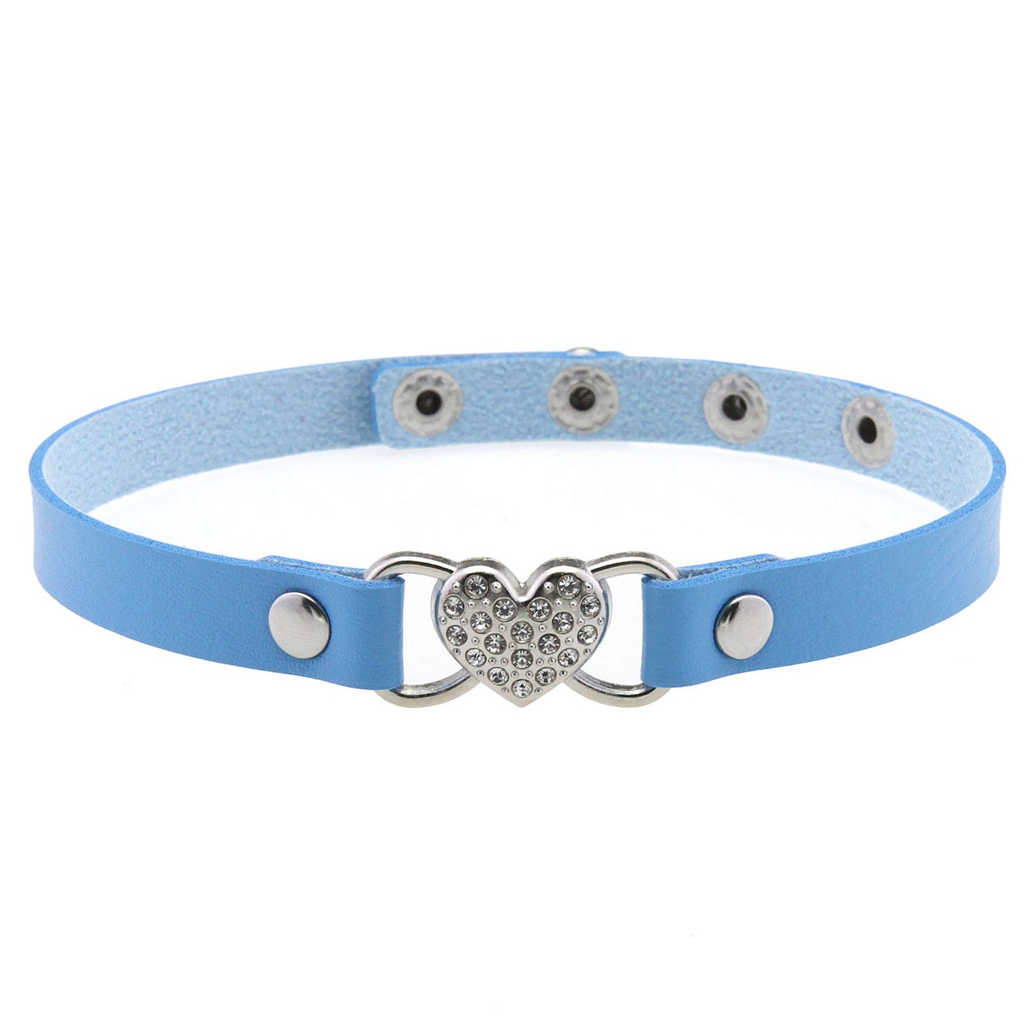 Punk Rivet Leather Choker - Light Blue