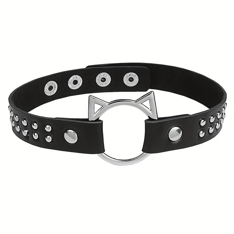 Punk Cat Heart Studded Collar