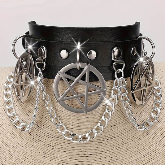 Punk Exaggerated Pentagram Chain Collar