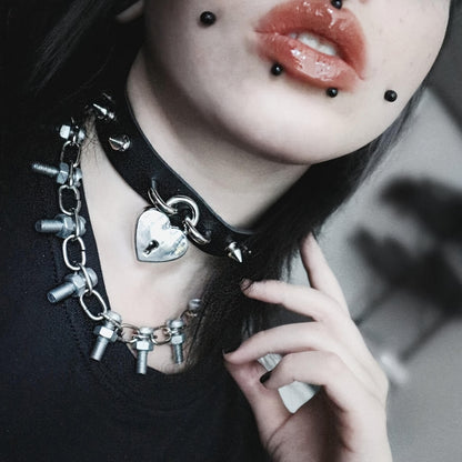 Punk Rivet Heart Lock Collar - Punk Lovers