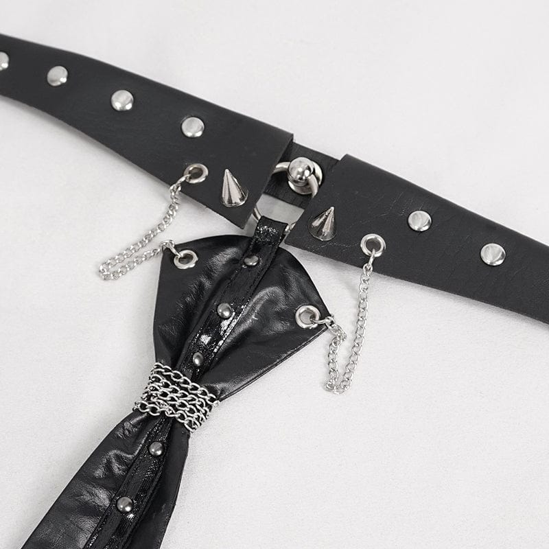 Women's Gothic Studded Faux Leather Tie with Choker - Punk Lovers