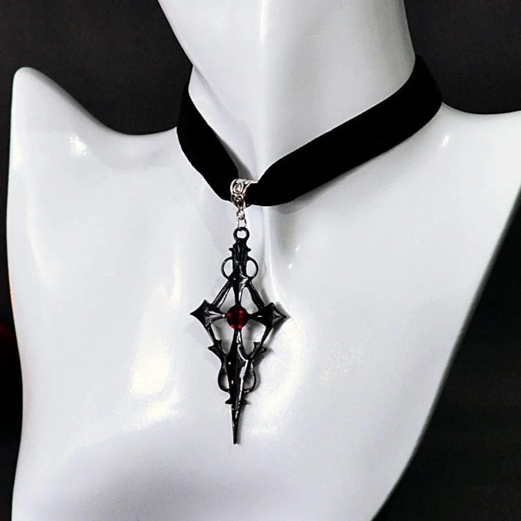 Women's Gothic Diamante Cross Choker - Punk Lovers