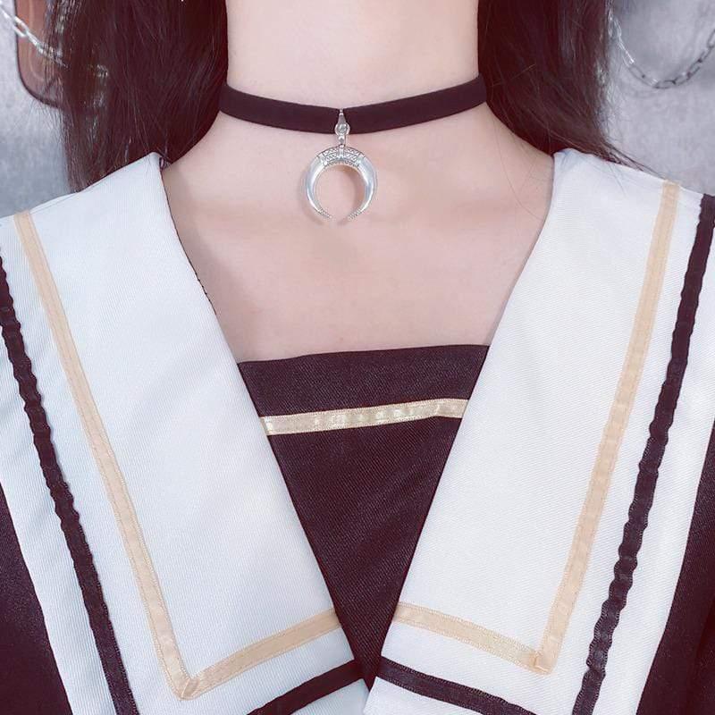 Women's Gothic Moon Pendant Chockers - Punk Lovers