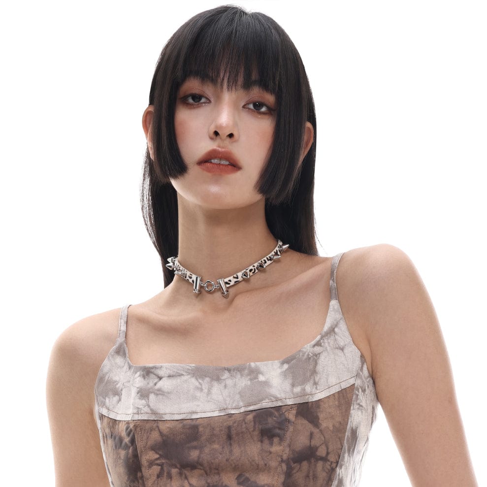 Women's Grunge Rivets Leopard Printed Choker - Punk Lovers