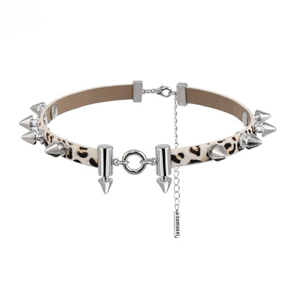 Women's Grunge Rivets Leopard Printed Choker - Punk Lovers