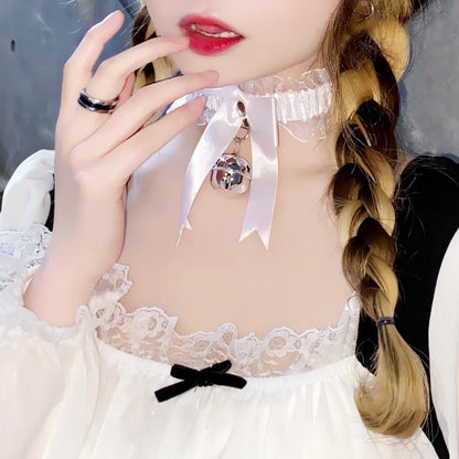 Women's Lolita Cute Bowknot Bell Lace Choker - Punk Lovers