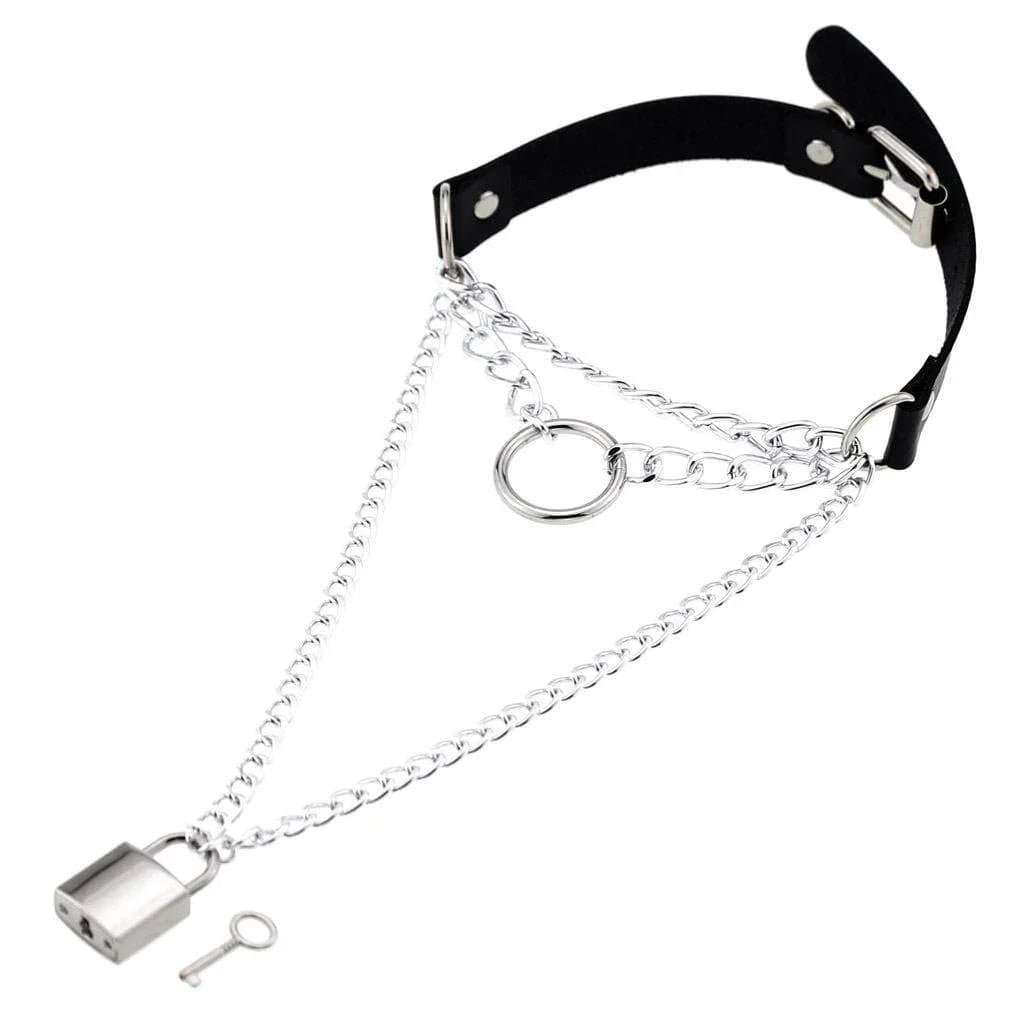 Women's Metal Chain Faux Leather Choker With Lock&Key - Punk Lovers