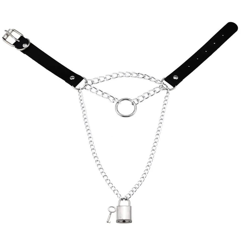 Women's Metal Chain Faux Leather Choker With Lock&Key - Punk Lovers
