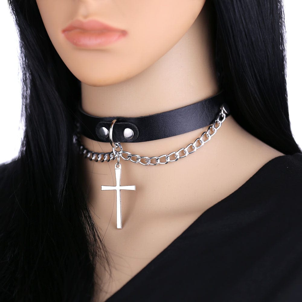 Women's Punk Cross Buckle Choker with Chain - Punk Lovers