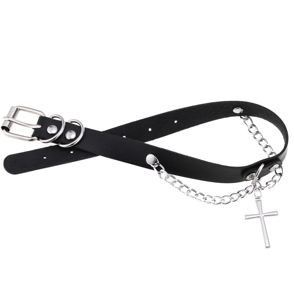 Women's Punk Cross Buckle Choker with Chain - Punk Lovers