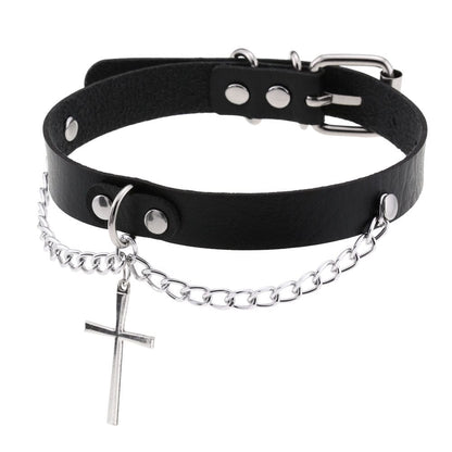 Women's Punk Cross Buckle Choker with Chain - Punk Lovers