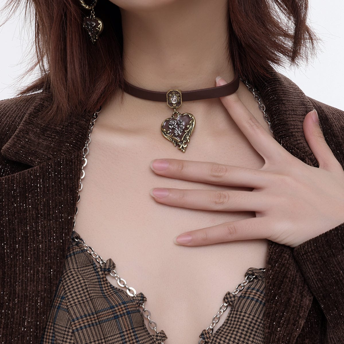 Women's Punk Heart Rose Distressed Choker - Punk Lovers