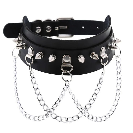 Women's Punk Rivets Chained Choker - Punk Lovers