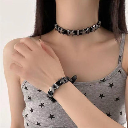 Women's Punk Star Faux Leather Choker - Punk Lovers