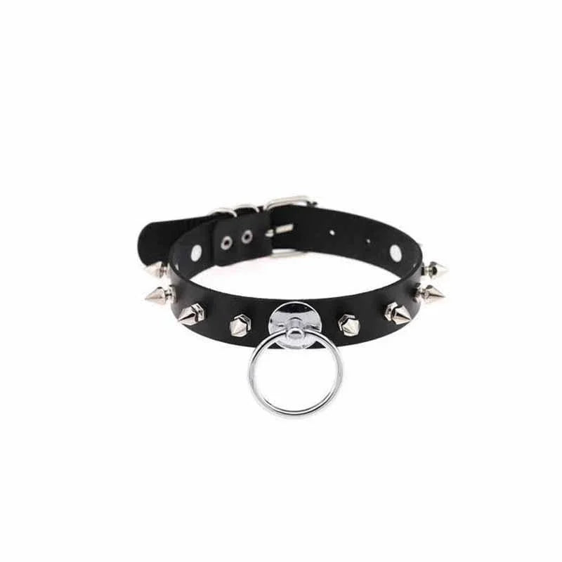 Women's Punk PU Leather Choker With O-rings - Punk Lovers