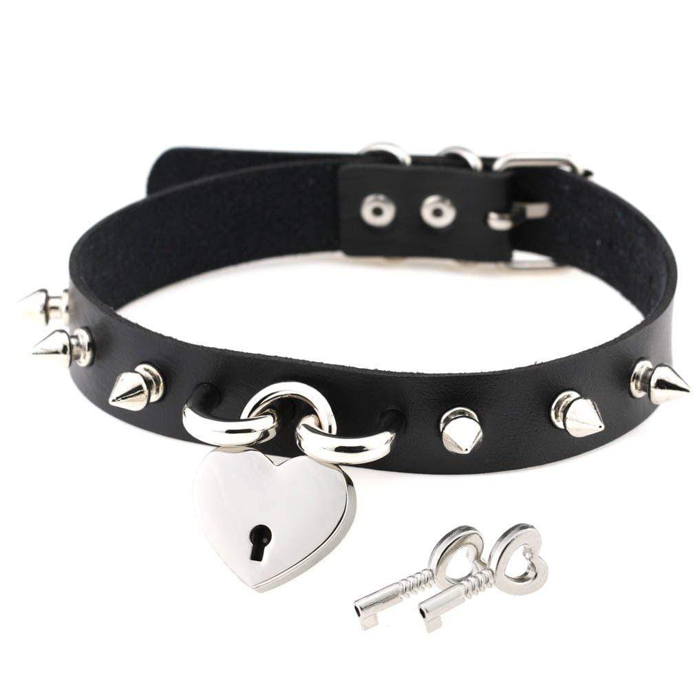 Women's Punk Rivet Heart Choker Necklace With Key - Punk Lovers