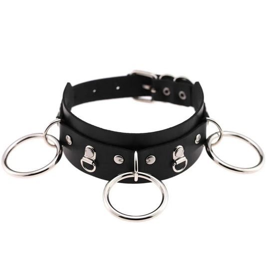 Women's Punk Three O-ring Black Choker - Punk Lovers